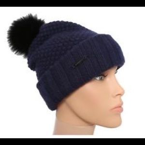 Burberry Pom Pom Wool Beanie - Navy